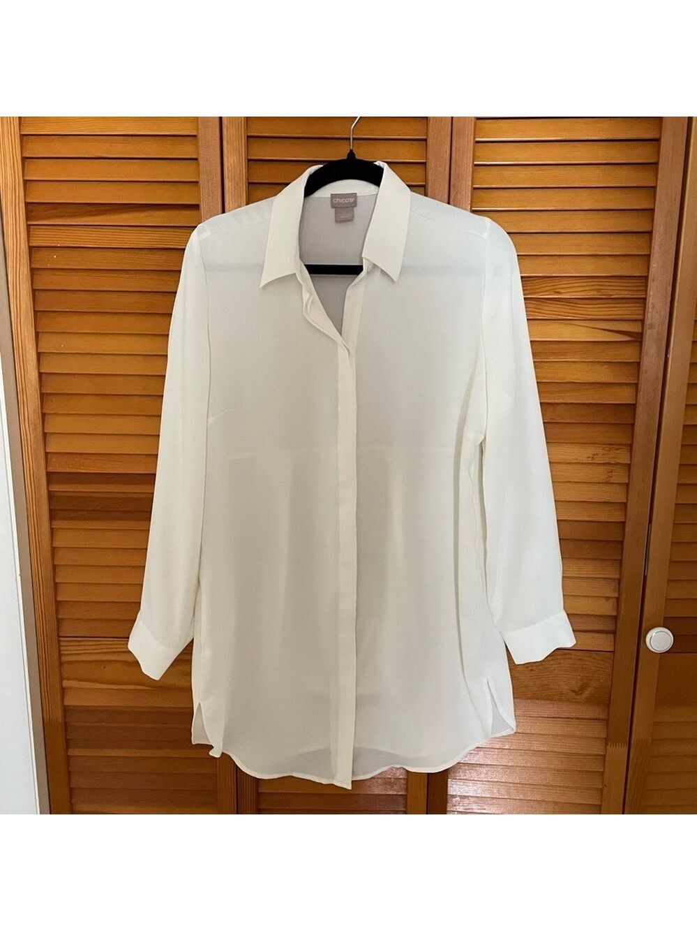 Chico's Classic White Tunic Blouse, Size 8-10, Chico's Size 1, Bright White Long